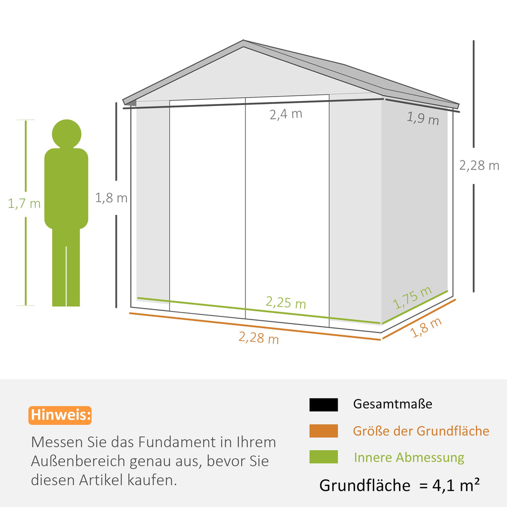 7.9ft x 6.2ft Aluminium Frame and Plastic Wall Shed, with Foundation - Light Grey