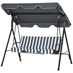 Three-Seater Garden Swing Chair, with Adjustable Canopy - Grey Stripe
