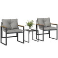 Bistro-Set für 2 Personen, 3-teiliges Garten-Bistro-Set mit Metallrahmen und dicken Polstern