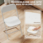 6er-Set Klappstühle, faltbare Stühle mit Ablauflöchern, Stahlrahmen, vielseitig einsetzbar, Weiß 