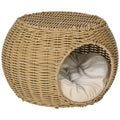 Katzenkorb Rattan zweistöckig Katzenbett Katzenkörbchen mit Kissen Vordertür für Katze unter 3,5 kg Ø40 x 30 cm
