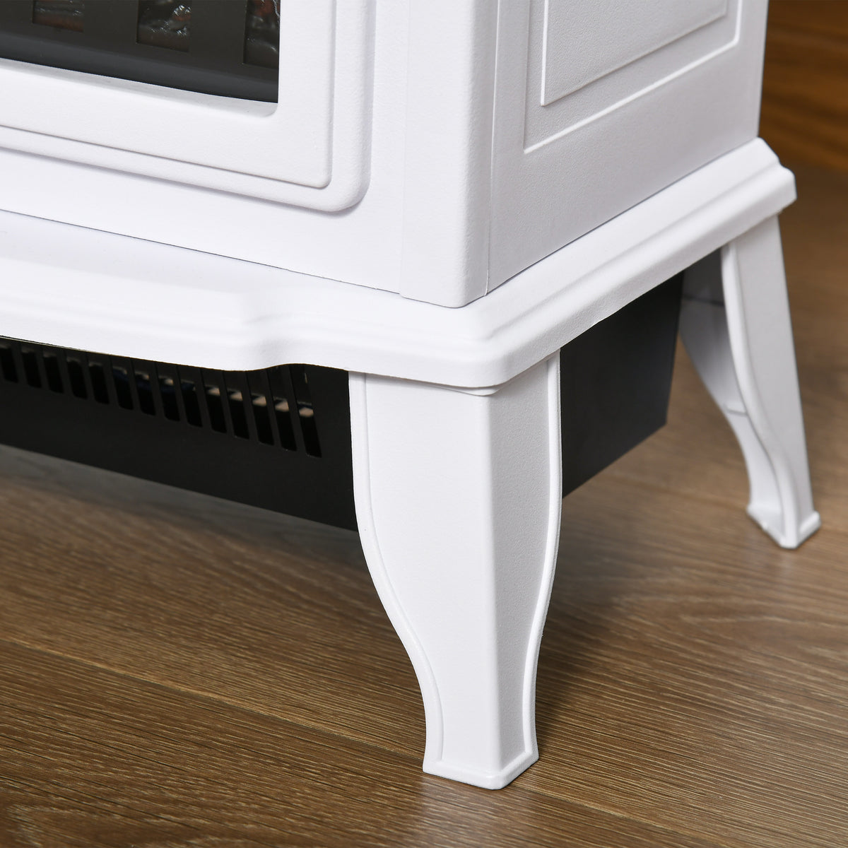 Elektrokamin freistehend, Flammeneffekt, 2 Heizmodi 1000W/2000W, gehärtetes Glas, Weiß, 36,5x24x45,5 cm