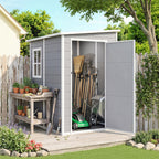 4'x5' Garden Storage Shed, Lean to Shed, Lockable Garden Shed with Window, Vent and Plastic Roof, Grey