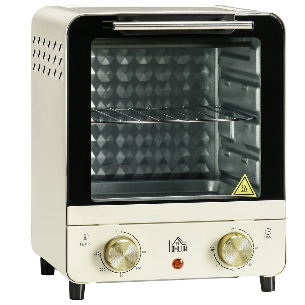 Mini Ofen 15L Fassungsverm?gen, h?henverstellbares Backblech und Gitterrost, 1000W, Cremewei?