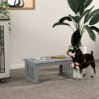 Raised Dog Feeding Bowls with Stand, Stainless Steel for Medium Dog, 58L x 31W x 25H cm - Grey