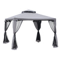Pavillon mit Doppeldach, ca. 3x3 m mit Moskitonetz, Seitenteile Garten-Pavillon aus Metall Hellgrau
