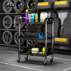 Werkzeug-Trolley, klappbarer 3-stufiger Werkzeugwagen, Kunststoff, Stahl, Schwarz
