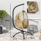 Hängesessel mit Gestell, Faltbar Eiförmiger Hängeschaukel mit waschbarem Sitz Becherhalter Sicherheitsseil Beige