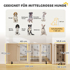 4 Panel Freestanding Pet Gate, Indoor Dog Barrier with Lockable Door, Support Feet, 360° Flexible Hinges, Oak