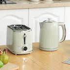 Wasserkocher- und Toaster-Set, LED-Anzeige, 1,7 Liter, 2200W, Retro-Design, Memory-Funktion, Grau