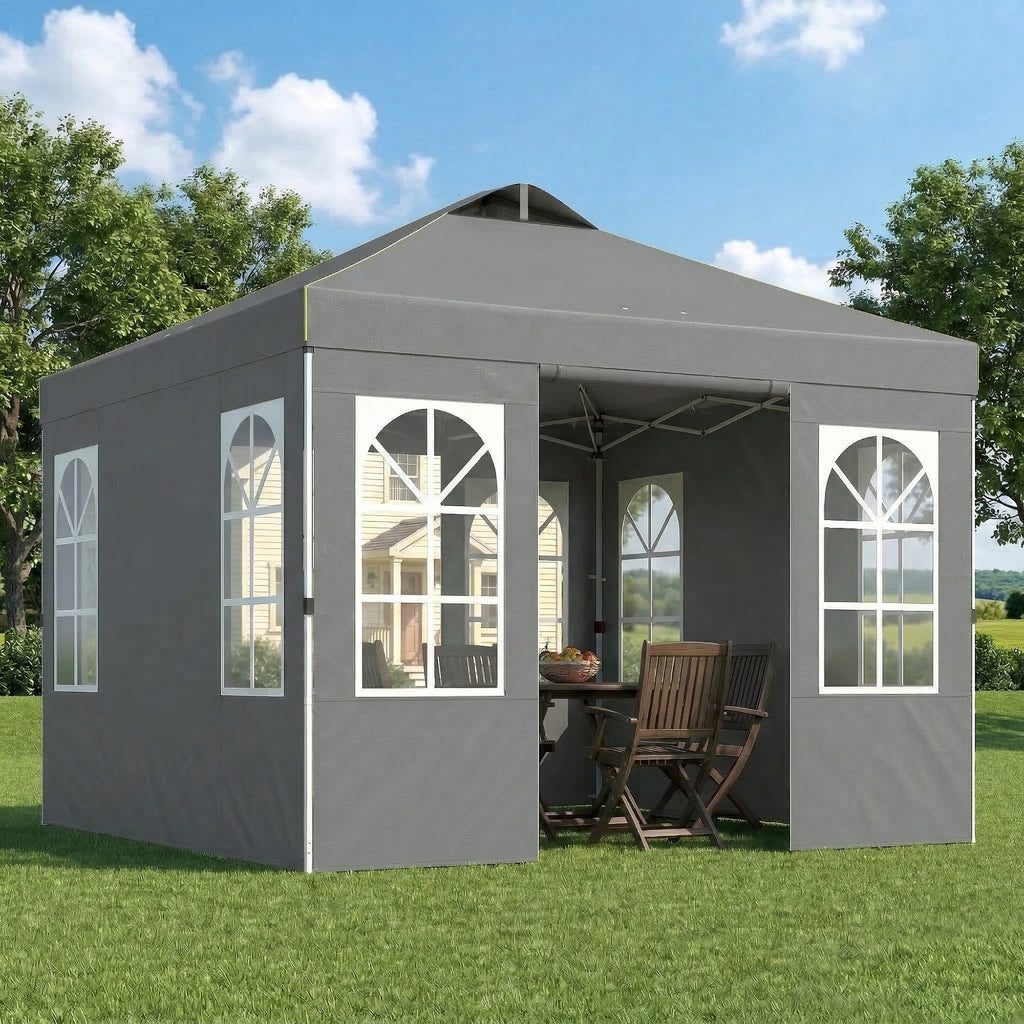 Pavillon 3x3m Wasserdicht Stabil Winterfest Pop-up Faltpavillon, Ein-Knopf-Aufbau, UV 50+ Dunkelgrau