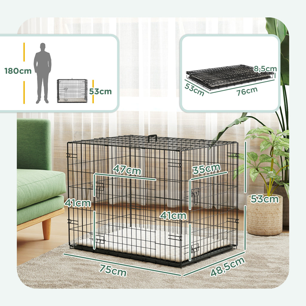 Hundekäfig klappbar für kleine Hunde 75 x 48,5 x 53 cm Schwarz