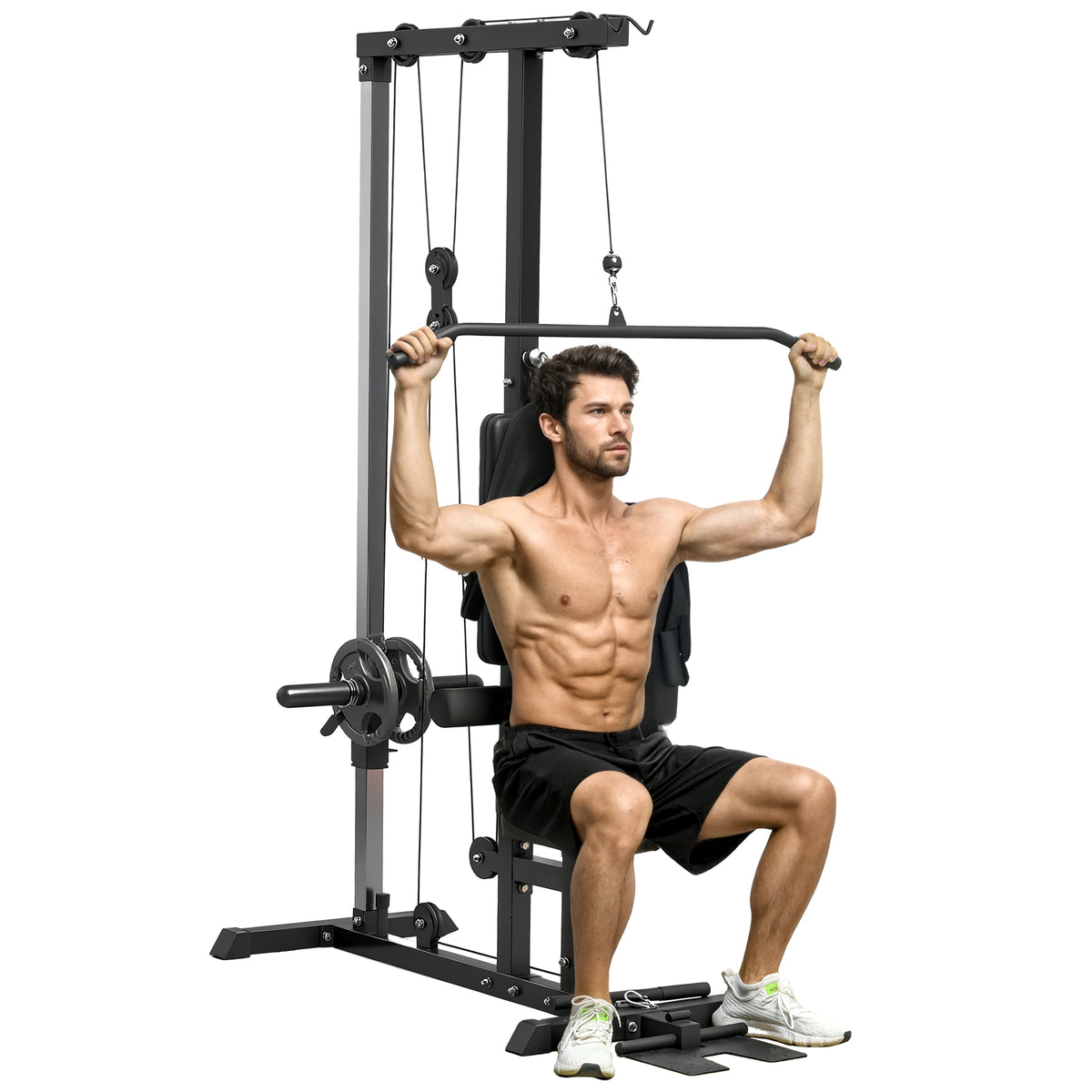 Kraftstation für Zuhause, Ruderzüge, ohne Gewichte, Fitnessgerät für Zuhause, Stahl, Kunstleder, Schwarz