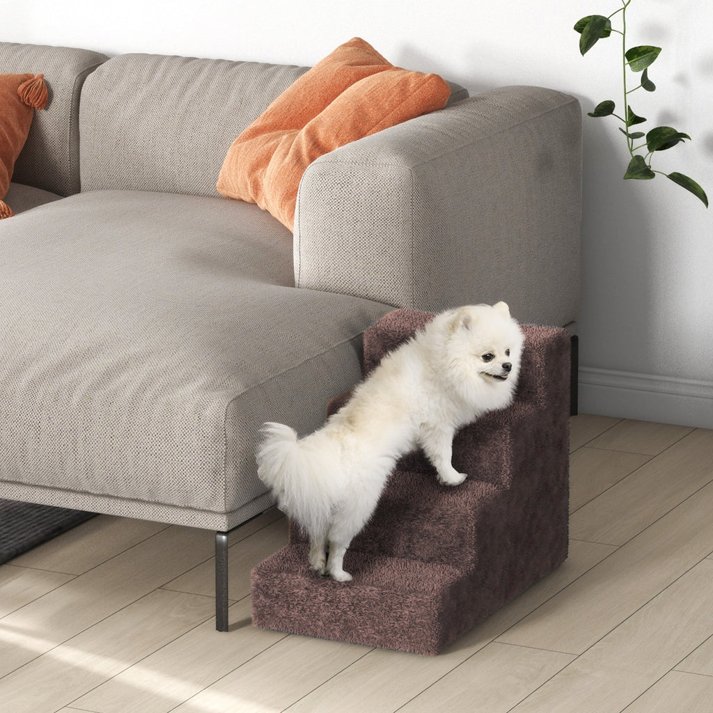 Hundetreppe 4-Stufig Abnehmbarer Bezug Für Kleine Hunde 44 cm Braun