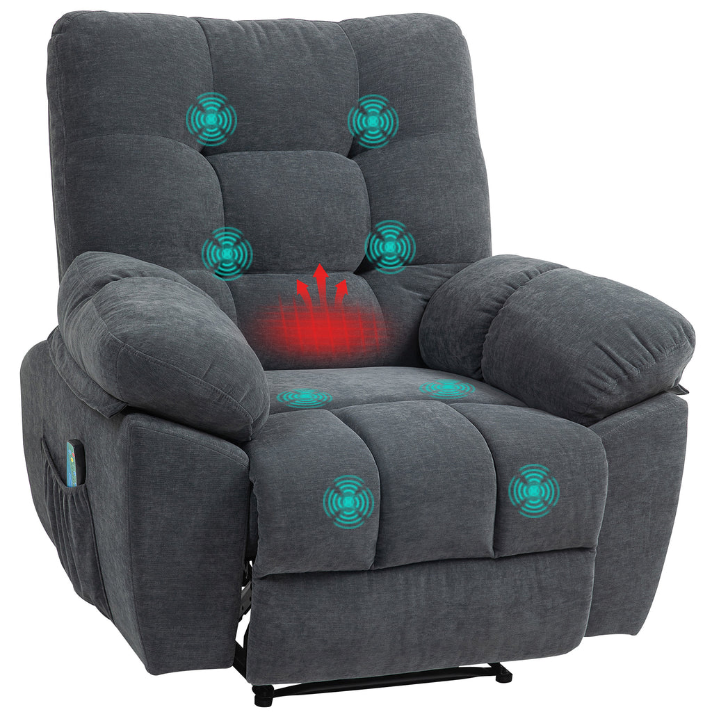Recliner-Sessel, Massage-Polstersessel mit 8 Vibrationspunkten, verstellbare Fußstütze, Seitentasche, Lehnsessel, Grau