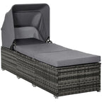 Sonnenliege aus Polyrattan mit Sonnendach Gartenliege verstellbar Rattanliege Gartenmöbel Liege mit Kissen Grau 195 x 65 x 40 cm