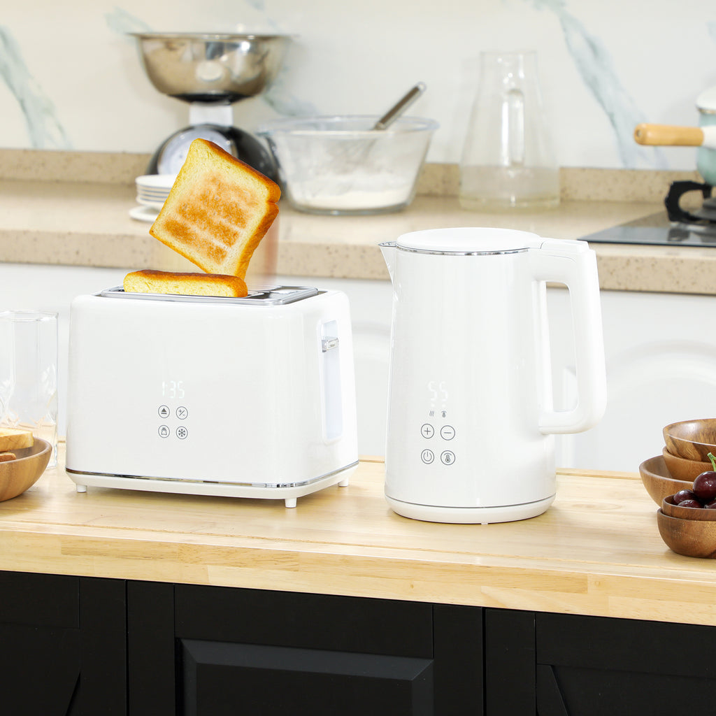 K¨¹chenset mit Wasserkocher und Toaster, 7 Br?unungsstufen, schnelles Kochen, Edelstahl, Kunststoff, Wei?