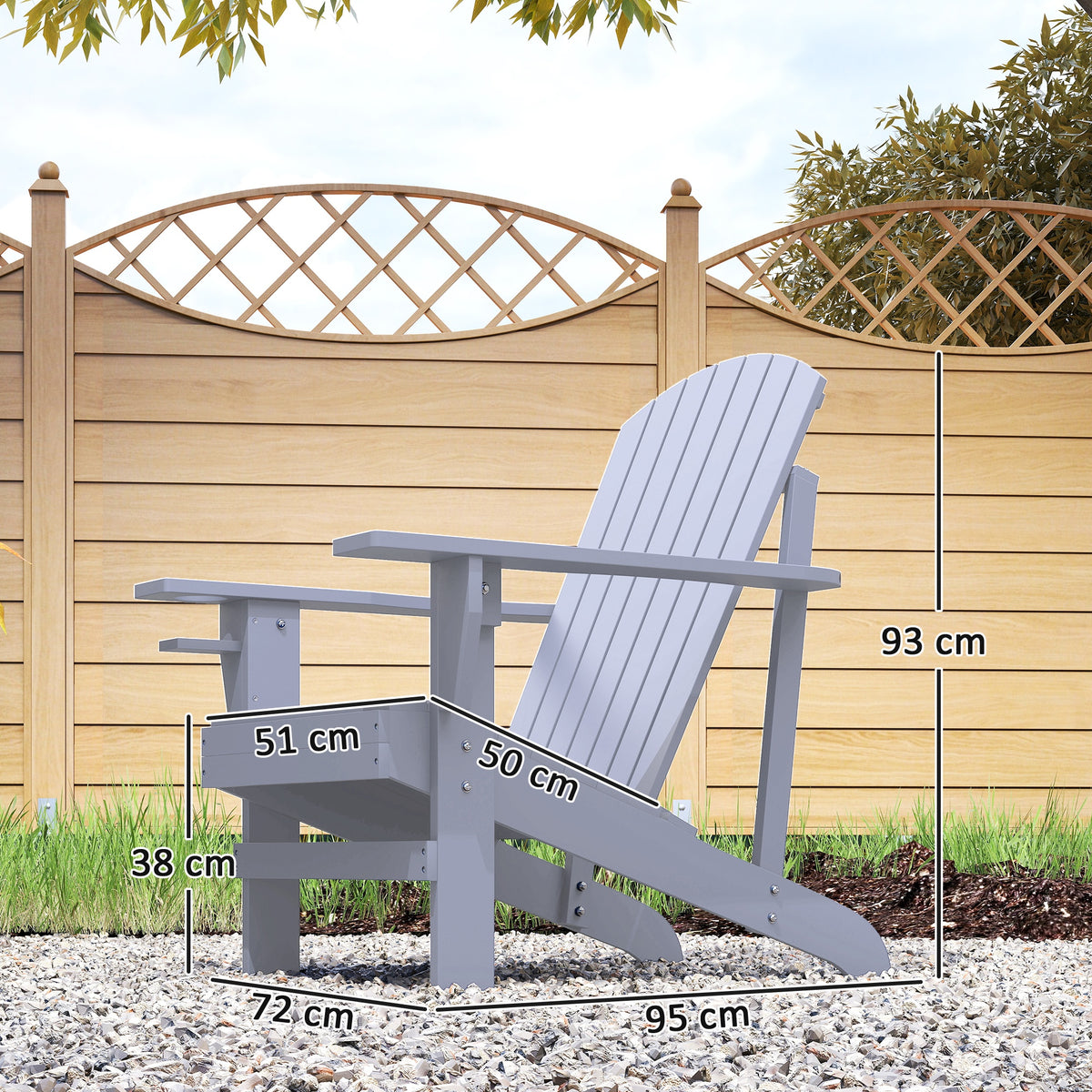 Adirondack-Gartenstuhl mit Becherhalter Gartenliege Balkonstuhl Massivholz Grau 72 x 95 x 93 cm
