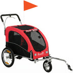 2-in-1 Hundeanhänger für Fahrrad Faltbarer Hundebuggy für kleine & mittelgroße Hunde bis 20 kg, Rot