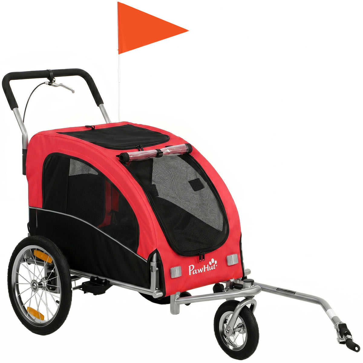 2-in-1 Hundeanhänger für Fahrrad Faltbarer Hundebuggy für kleine & mittelgroße Hunde bis 20 kg, Rot