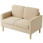 Sofa 2 Sitzer Couch mit 2 Wurfkissen, Stauraum Massivholzfüßen Kleine Modern Loveseat Corduroy 117 x 63 x 79 cm Beige