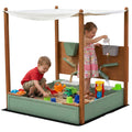 Wood Sandpit with Canopy, Storage Bins, Funnel, Liner, Chutes, Bucket with Tap, 116 x 112.5 x 128 cm, Green