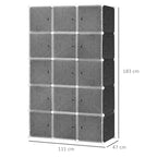 Portable Wardrobe for Bedroom, 15 Cube Closet with Hanging Rail, Modular Storage Cabinet, Plastic Armoire for Space Saving, White and Black