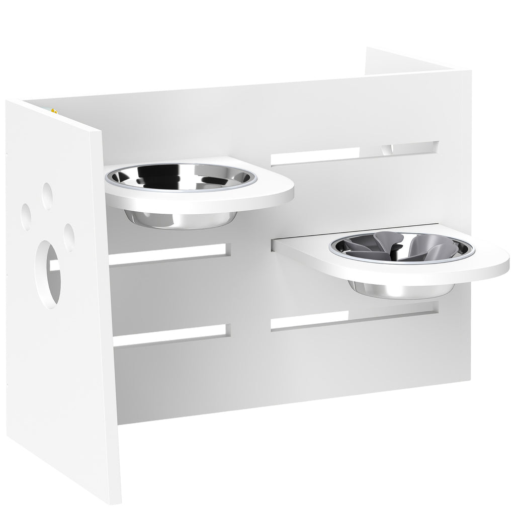 Hundefutternapf-Gestell, verstellbare Futternäpfe mit separatem Design, 2 Edelstahlschüsseln, Anti-Schling-Matte, Weiß