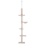 Floor to Ceiling Cat Tree 230-260cm Height Adjustable, 5-Tier Cat Tower with Scratching Posts, Hammock, Perches, Climbing Activity Centre for Indoor Kittens Playing and Relaxing, Beige