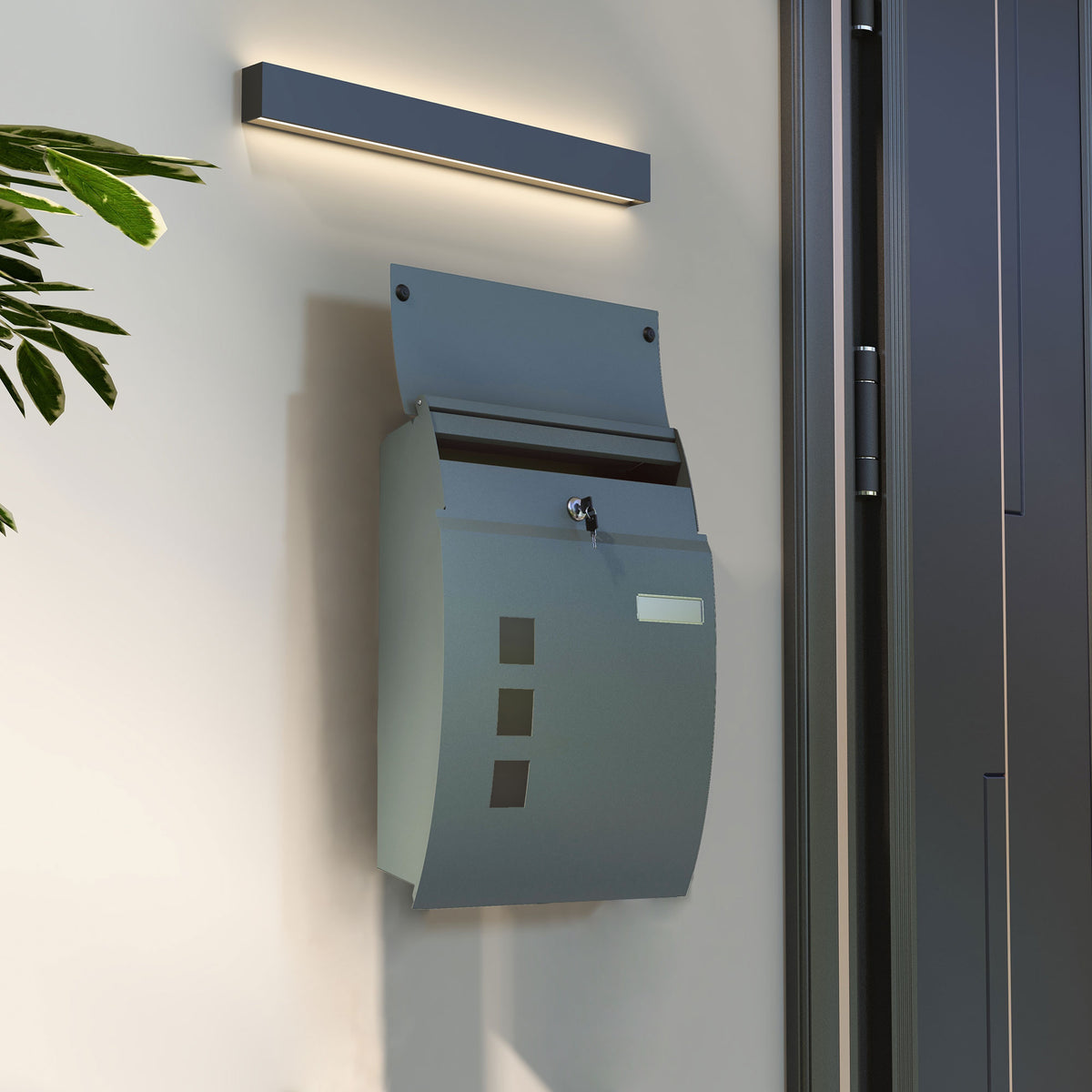 Briefkasten Postkasten, Verriegelung, Standbriefkasten, 2 Schl¨¹ssel, Stahl, 44 cm x 15 cm x 114 cm, Grau