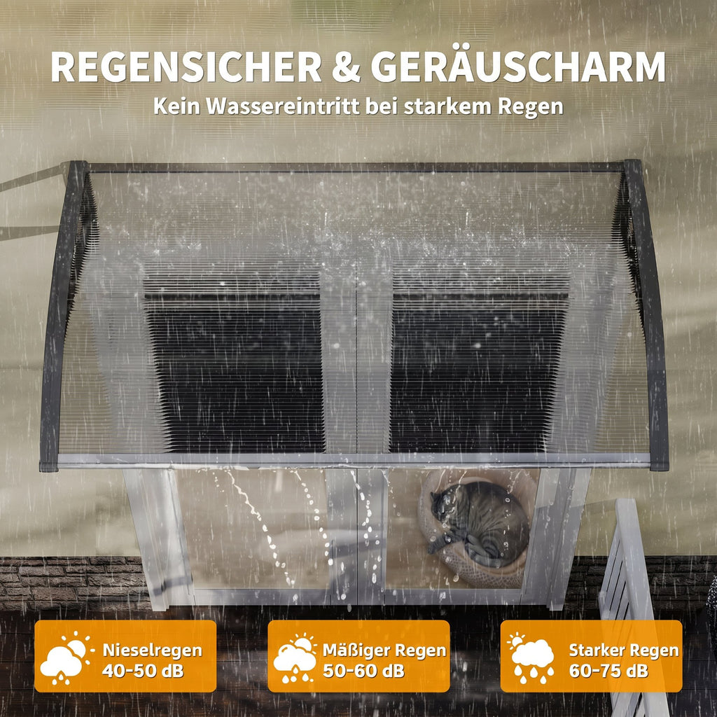 Vordach für Haustür/Fenster, wetterfest, transparent, Aluminium-Verbindungstangen/Polycarbonat, 110 x 60 x 18 cm