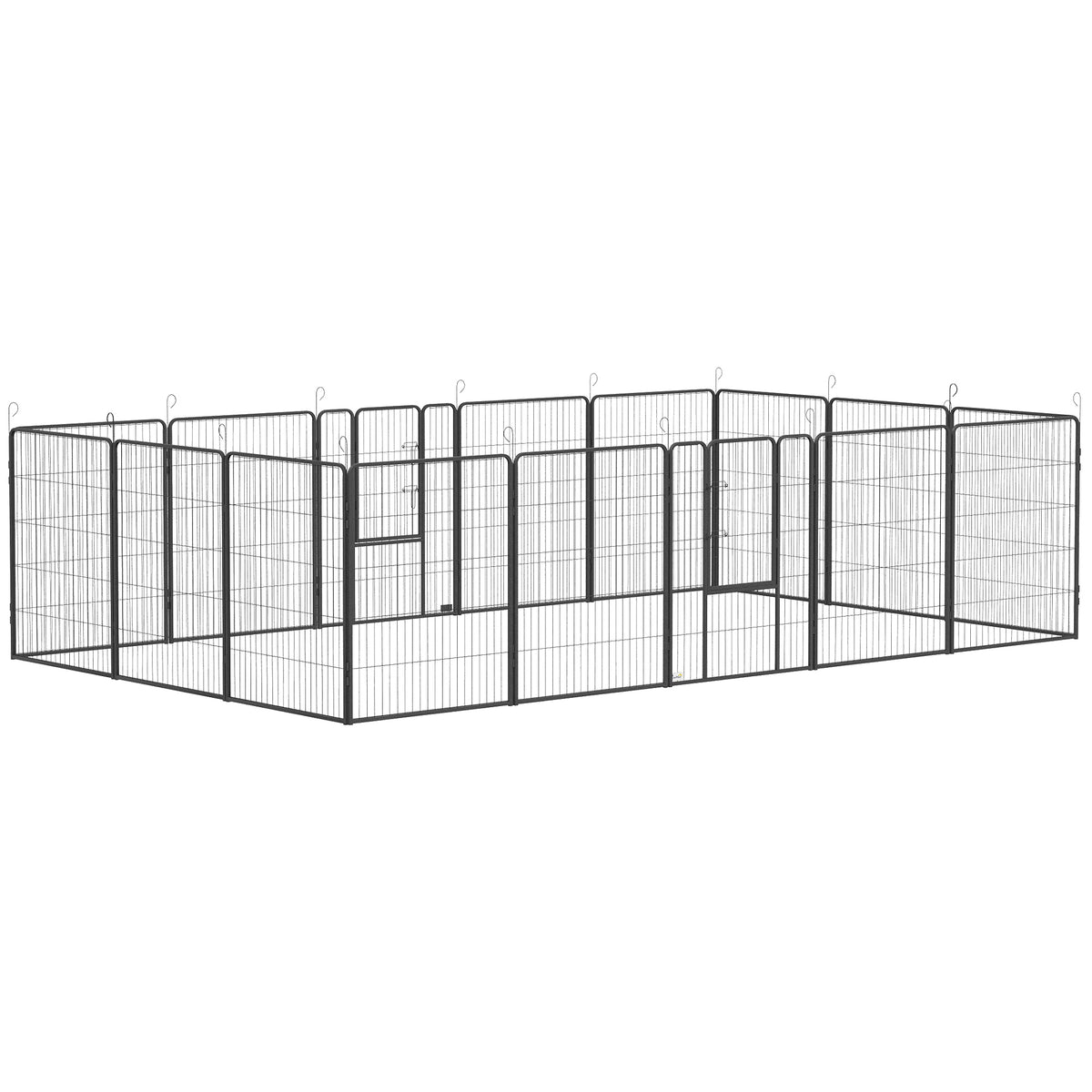 Welpenauslauf, modulares Design, 16 Elemente, 2 Türen, wetterfest, Stahl, 3,2 x 3,2 x 1 m, grau