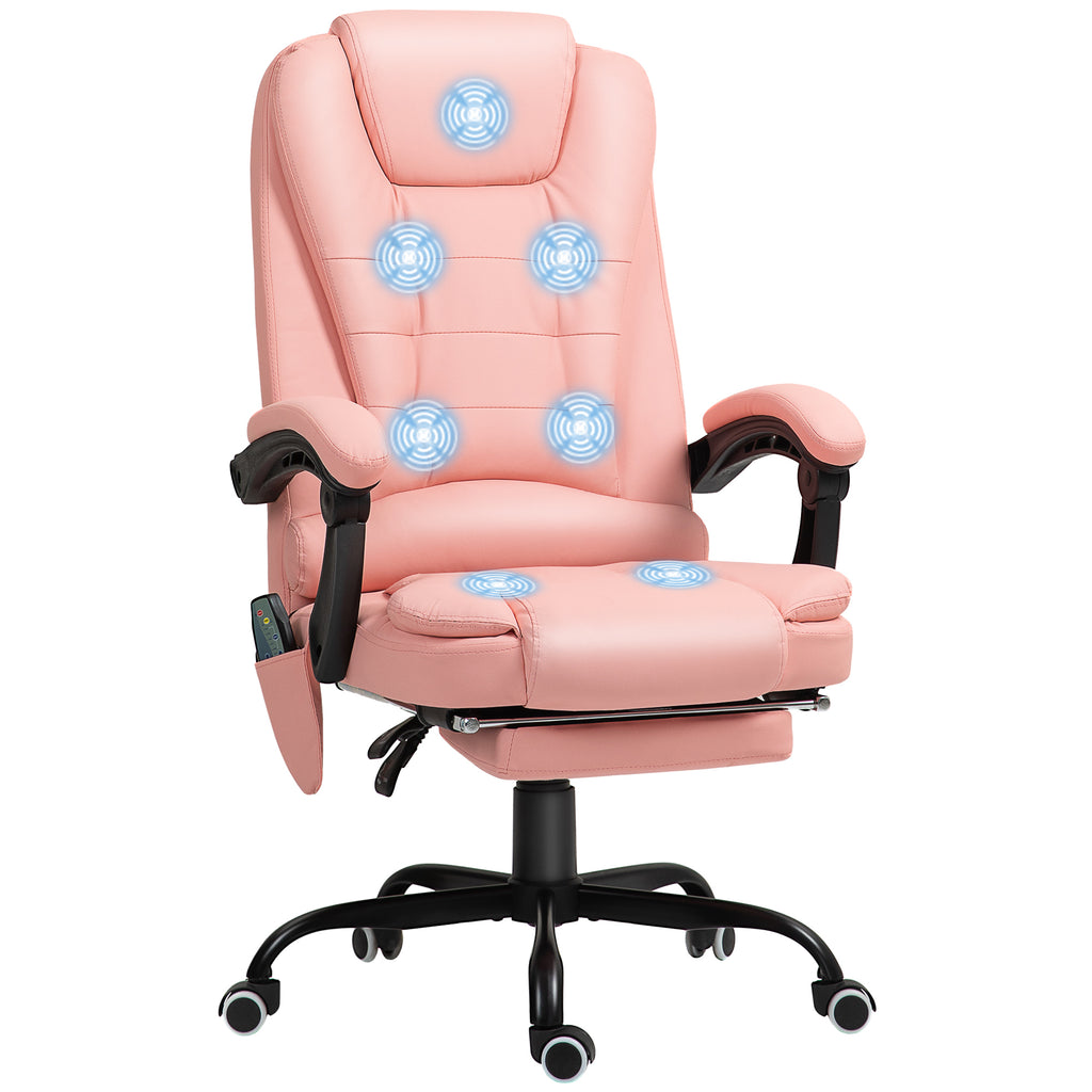 Massage-B¨¹rostuhl, 7 Vibrationspunkte, verstellbare Fu?st¨¹tze & Lehne, bis 120 kg, Lederoptik, Rosa
