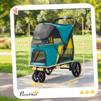 Hundewagen Faltbar Hundebuggy bis 20kg mit Kissen, Netzfenstern, Rückentasche, 92 x 63 x 95 cm Dunkelgrün