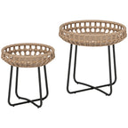 2er Set Beistelltisch Polyrattan ?60/41 cm rund wetterfest Gartentisch mit X-Beine Verstellbare Fu?pads Braun