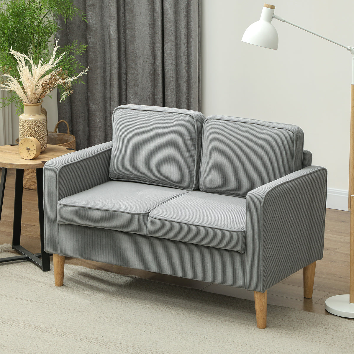 Zweisitzer-Sofa mit Stauraum und soliden Holzbeinen, f¨¹r Wohnzimmer, Schlafzimmer, 117 x 63 x 79 cm, Hellgrau