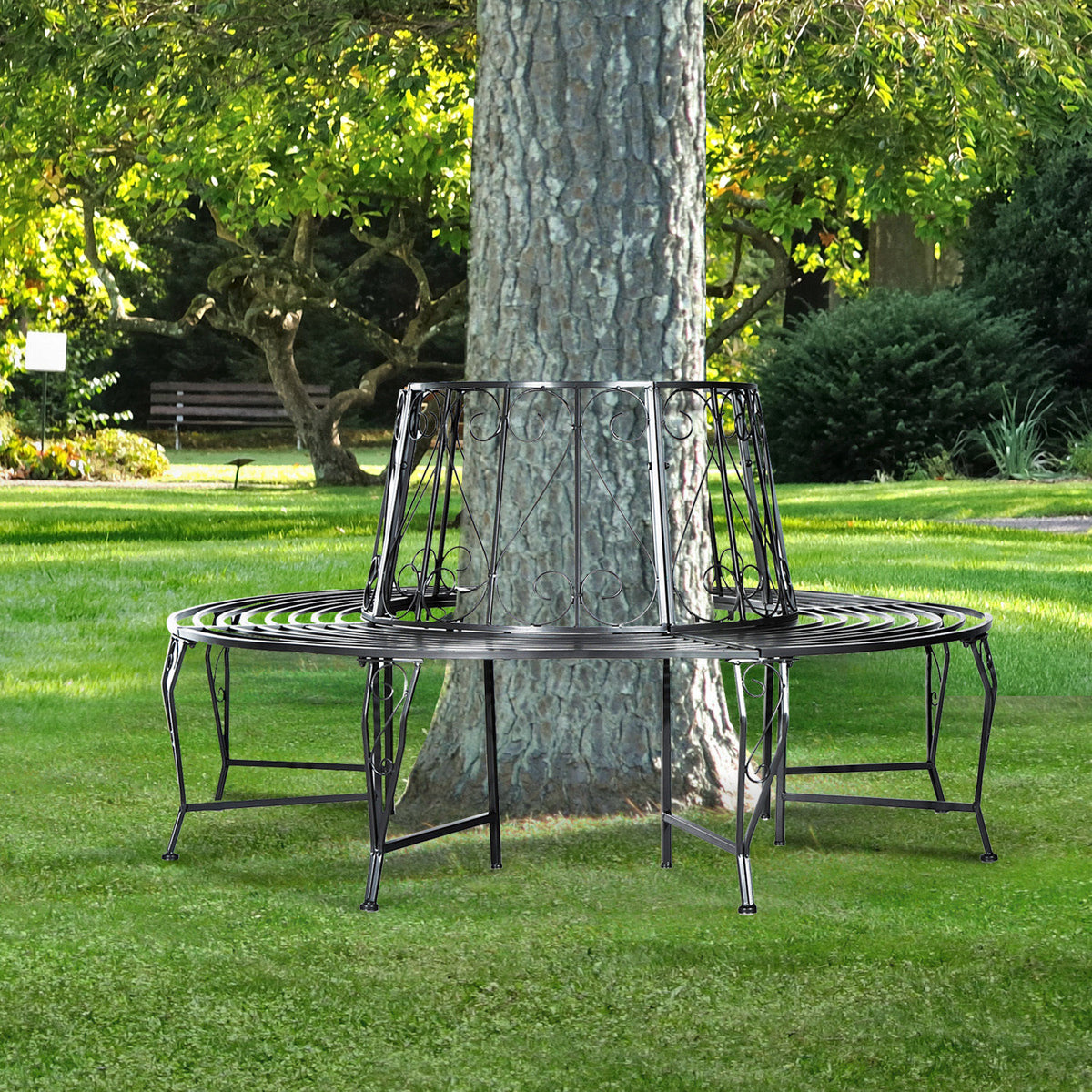 Outdoor Garden Metal Round Tree Bench Seat Diameter 160cm Height 90cm Silver