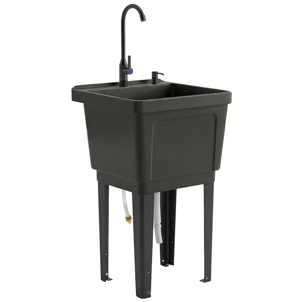 Tragbares Camping-Waschbecken mit Seifenspender, Wasserhahn, Einlass- und Ablaufschläuchen, Schwarz