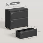 Rollcontainer mit 2 Schubladen abschließbar Aktenschrank mit verstellbarem Hängeregistratur 90 x 40 x 77,4 cm Schwarz