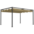 3x2m Metal Pergola with Retractable Roof, Garden Gazebo Canopy Shelter for Outdoor, Patio, Khaki