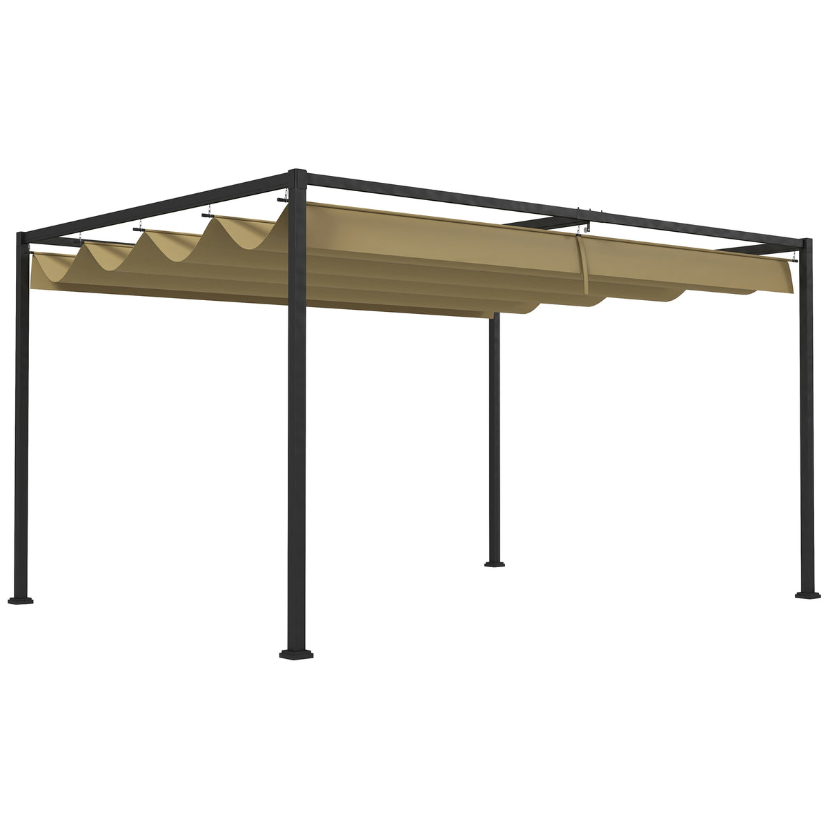 3x2m Metal Pergola with Retractable Roof, Garden Gazebo Canopy Shelter for Outdoor, Patio, Khaki