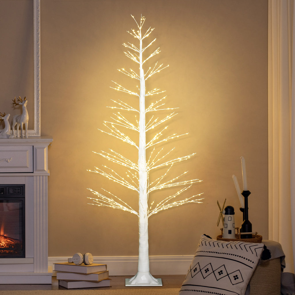 Kunsttanne mit LED-Beleuchtung, 180 cm hoher Weihnachtsbaum, realistische Rinde, Weiß