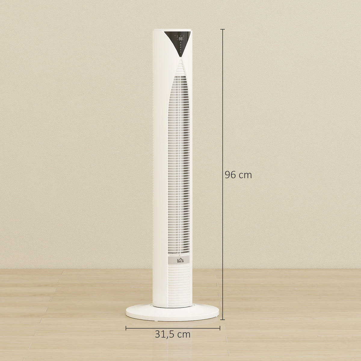 70° oszillierender Turmventilator mit Fernbedienung 4 Modi 3 Geschwindigkeiten Timer 31,5 x 31,5 x 96 cm Weiß