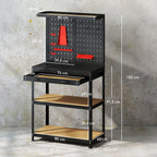 Werkbank 80 x 40,5 x 155 cm Werkzeugbank mit Lochwand, Haken, Schublade, 2 Ablagen f¨¹r Werkstatt Schwarz