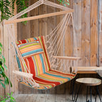 Hängesessel Hängeschaukel mit Querstrebe und Kissen Deckenhaken Gestell Hängestuhl bis 100kg belastbar Hängesitz für Indoor Outdoor Garten Terrasse Mehrfarbig