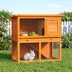 Two-Tier Rabbit Hutch, Wooden Outdoor Pet Cage, with Opening Top