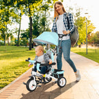 6 in 1 Kids Trike Push Bike w/ Push Handle, Canopy, 5-point Seat Belt, Storage, Footrest, Brake, for 1-5 Years, Green