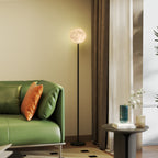 Stehlampe mit Schirm in Mondoptik, Fußschalter, 3 Farbtemperaturen, Metall, Schwarz