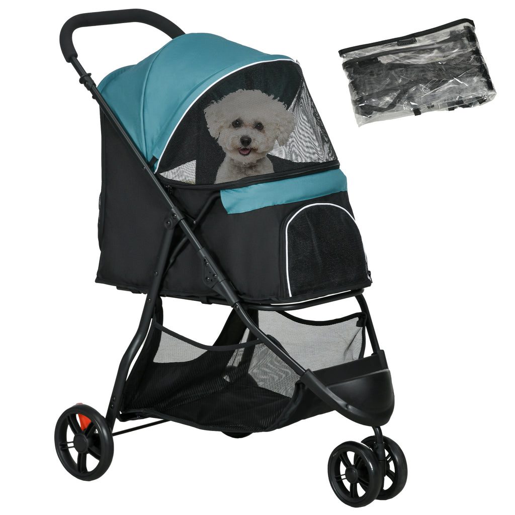 Foldable Pet Stroller w/ Rain Cover, for XS Dogs, S Dogs - Dark Green
