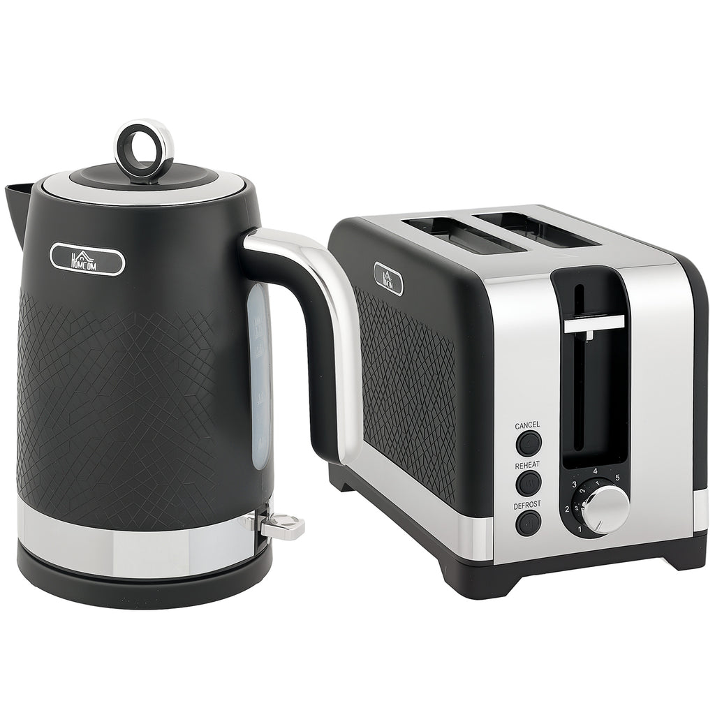 Wasserkocher- und Toaster-Set, 1,7 l 2200 W Schnellkoch-Wasserkocher mit Thermostat, 2-Scheiben-Toaster, Grau